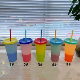 24oz Farbwechsel Tasse Magie Plastik -Plastik -Becher mit Deckel Stroh Süßigkeiten Farben wiederverwendbare kalte Getränke Tassen Kaffeetasse DBC BH2707