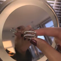 Prosta biżuteria prawdziwe 925 srebro Ins najlepiej sprzedający się Pave biały szafir CZ diament wieczność kobiety ślub pierścionek zaręczynowy prezent