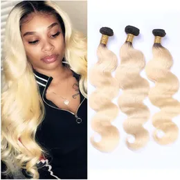 Brazilian Human Hair Extensions 3 Bundles 1B/613 Ombre Color Body Wave Hair Products 1B 613 Body Wave 3 Pieces One SeT Ruyibeauty