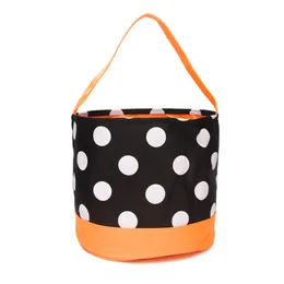 Classic Polka Dots Halloween Buckets Party Supplies Microfiber Orange Dot Black Halloween-Tote Bag Halloween-Candy Baskets Trick or Treat Bags DOMIL1046