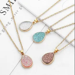 New Fashion Gold Teardrop Resin Druzy Necklace For Women Fashion Statement Stone Choker Necklace Pendant Jewelry GB1003