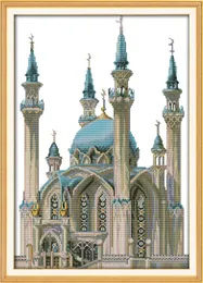 The Blue Castle Europe Beautiful Decor Painting, Handgjorda Cross Stitch Broderi Needlework Sets Rotted Print på Canvas DMC 14ct / 11ct