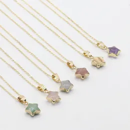 Stone alloy geometric stars pendant gem healing crystal necklace ladies stainless steel fashion gifts