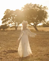 2020 Rembo Styling Bohemian V Neck Long Sleeve Front Split Hollow