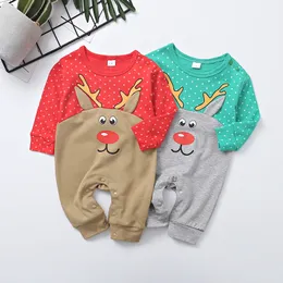 Jul Spädbarn Baby Rompers Barn Långärmad Rompers Boys Babies Cartoon Deer Onesies Toddlers Barn Jumpsuits 15338