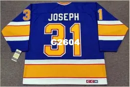 رجالي # 31 CURTIS JOSEPH Blue 1991 CCM Vintage RETRO Home Hockey Jersey أو مخصص أي اسم أو رقم retro Jersey
