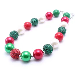 New Fashion Christmas Girls Chunky Necklace Green+Red Girl Children Bubblegum Beads Chunky Necklace Toddle Kids Jewelry