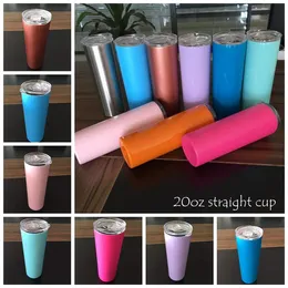 20oz de aço inoxidável de aço inoxidável tumbler vácuo isolado copo reto cerveja caneca óculos com tampas e palhas 24pcs