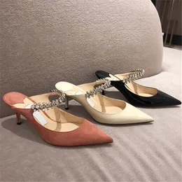 Hot Sale-Thin High Heels Pumpar Kvinna Mules Ny Spring Crystal Slip på höghälsade skor Kvinnor Sommar Slippers Rhinestone Mary Janes Skor