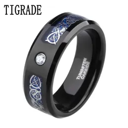 8mm Cubic Zirconia Blue Carbon Celtic Dragon Tungsten Carbide Ring Men Engagement Wedding Band Rings Of Honor Anillos Hombre C19041203