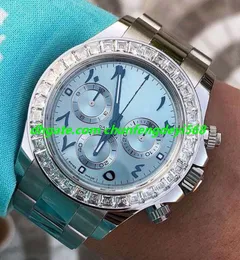 高級時計ダイヤモンドベゼル40mmアイスブルーアラビア語レアダイヤルステンレススチールブレスレットオートマチックファッションメンズウォッチwristwatch283d