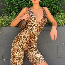 Rompers Casual Sporty Active Wear Backless PlaySuit Sexig Push Up Strap Rompers Womens Leopard Jumpsuit Workout Fitness Biker Playsuits T20