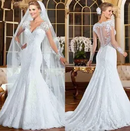 Vestidos de novia 2020 Neue Modest Langarm Meerjungfrau Brautkleider Sexy V-ausschnitt Applikationen Mit Knopf Bedeckt Zurück Brautkleider BC2827