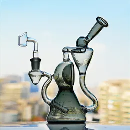 Nowy szary zlewka Bong Recycler Hookah Bubbler Bongs Dab Rigs Glass Water Rures z perkologicznym akcesoria do palenia
