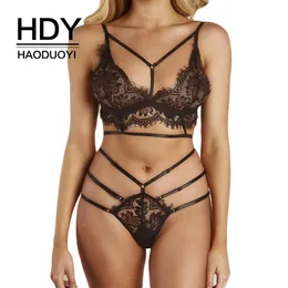 HDY haoduoyi Sexy Fun V-neck Straps Lace Perspective Adjustable Shoulder Strap Solid Color Underwear