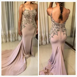 ASO EBI 2020 Lace Lace Crystals Evening Spaghetti Dressless Prom Dresses Mermaid Party Second Orvice ZJ274