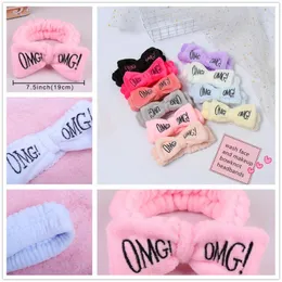 Ny OMG Letter Coral Fleece Wash Face Bow Hairbands For Women Girls Headbands Headwear Hairbands Turban Baby Hair Accessories