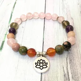 MG0574 Rose Crystal 7 Chakra Armband för kvinnor Högkvalitativ Naturlig Gem Sten Armband Lotus Charm Balans Yoga Smycken