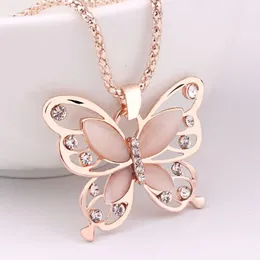 Nya Mode Flawless Women Lady Necklace Choker Pendent Rose Gold Opal Butterfly Pendant Exquisite Halsband Sweater Chain
