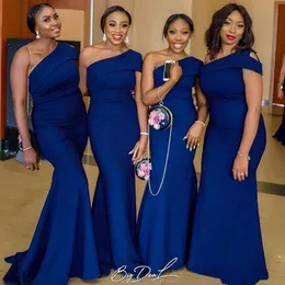 Elegant Royal Blue Sexy One Shoulder Long Bridesmaid Dresses Nigerian African Mermaid Plus Size Maid of Honor Gowns for Weddings 4250x