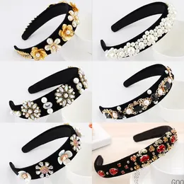 Headbands European And American Vintage Court Style Headband Baroque Rhinestone Hair Hoop With Pearl Gold Leaves Wholesale