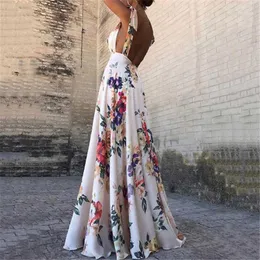 Floral Print Dresses Women Summer Sleeveless V-Neck Backless Vintage Long Boho Party Cocktail Casual Loose Beach Pink Dress 20191