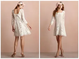 2023 Nowe mini krótkie sukienki ślubne kwadratowy dekolt długie rękawy bez pleców sukienki ślubne zastosowane koronkowe suknie ślubne plażowe 4627