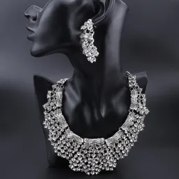 Moda cristal declaração colar brincos conjuntos de jóias de fantasia de casamento banhado a prata para noivas presentes femininos