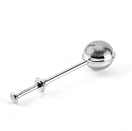 New Tea Infuser Stainless Steel Teapot TeaStrainer Ball Shape Push Style Mesh Filter Reusable Metal Tool Accessories Epacket