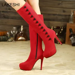 Lakeshi 2018 High Boots Women Mid-Calf Kobiety Buty Platforma Designer Kobiet Buty Winter Botas Femininas