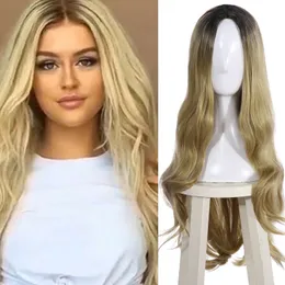 75cm Long Curly Wave Blonde Ombre Women Wig Fashion Heat Resistant Synthetic Wig