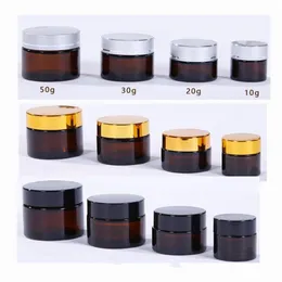 5G 10G 15G 20G 30G 50G Amber Brown Glass Cream Jar Refillable Bottle Cosmetic Makeup Storage Container med guldsilver svarta lock