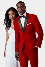 Hot Red noivo smoking preto pico lapela Groomsmen Mens vestido de casamento Excelente Homem Jacket Blazer 3 peça naipe (jaqueta + calça + Vest + empate) 130