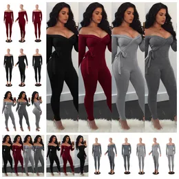 Jumpsuits European Spring and Summer Sexy Off-Shoulder Long Sleeve Tube Top Slim Strap Street Jumpsuit Support Mixed Batch