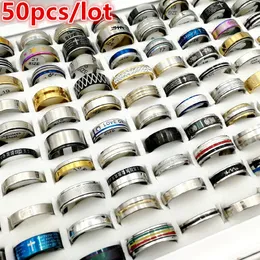 Newest Fashion 50pcs/pack Mix Styles Stainless Steel band Ring Titanium finger rings good fit Men's and Women's charm Jewelry Gift