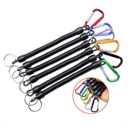 Portable Fishing Lanyards Retractable Spring Elastic Rope Anti-Lost Keychain Camping Carabiner Secure Lock Rope Keyring Chain Random Color