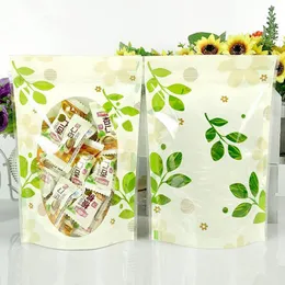 500Pcs/Lot Clear Plastic Green Leaf Stand Up Zipper Top Pack Pouch Dried Flower Storage Doypack Resealable Packaging Bag Pouches