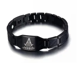 Past Master Demolay Santuario Massone Bracciale a catena a maglie Simboli massonici Bracciale Uomo Acciaio inossidabile Energia magnetica Fibra di carbonio Benefici per la salute Bracciale Gioielli