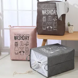 Laundry Baskets Cotton Linen Storage Bag with Handle Foldable Kids Clothes Organizer Dustproof Cloth Basket 4 Designs Optional BT5321