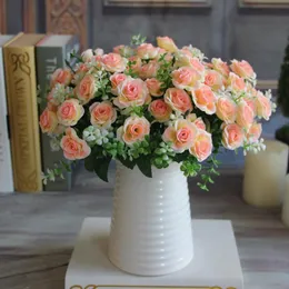 Wholesale-かなり魅力的な楽しい15の芽1ブーケミニバラ人工絹の花の花嫁ブライダルホームデカール送料無料