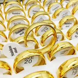 Whole 50pcs band rings golden color men's women's stainless steel Jewelry engagement wedding Ring set Brand New drop289Q