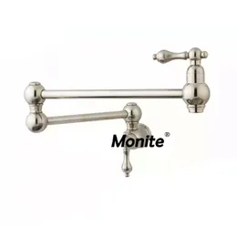 Nikiel Szczotkowane Obrócone Kuchnia Umywalka Mikser Tap Kran Solid Brass Basin Sink Obrotowy Wall Montared Pot Filler Faucet