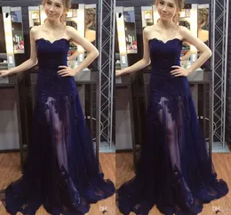 Granatowy Blue Prom Dresses Lace Appliqued Sweetheart Suknie Wieczorowe Odwiedzają Specjalne okazje Party Suknie Pagewne Suknie Ogstuff