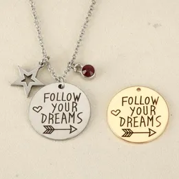 Lovely stars Round Pendant Necklace Follow Your Dreams Hand Stamped Necklace, Inspirational Necklace