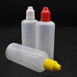 E cig e juice e flytande plast droppflaskor 100 ml plastoljedropparflaska med säkerhetslock och lång tunn spets i lager
