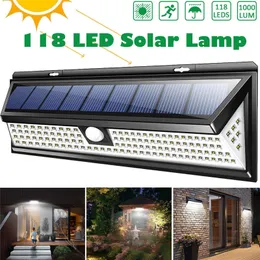 118 LED 1000LM 3 Tryby Ogród Słoneczny LED Światła Outdoor Lampa Słoneczna Czujnik ruchu 270 Stopni Wodoodporna IP65 Słoneczne światło bezpieczeństwa