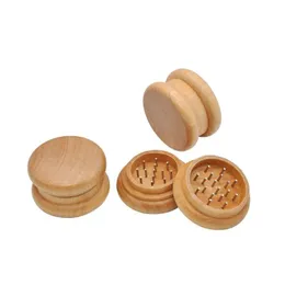 Round Wooden Herb Grinder Portable Durable Metal Crusher 55mm Two Layers Hand Muller Shredder High Quality