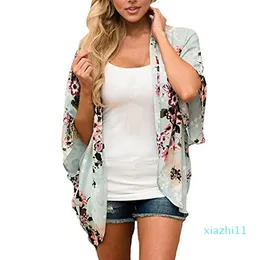 Mode-neue Ankünfte 2019 Frauenblusen plus Größen Blumen-Strickjacken Frauen Tops Chiffon Batwing Bluse Kimono Cardigan Chemise Femme xxxl