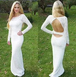 Biała Koronka Tanie Sexy Z Długim Rękawem Backless Afryki Mermaid Prom Dresses Long 2019 Party Wieczór Formalne sukienki zaręczynowe Robe de Soiree