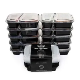 10pcs/set 2 Compartment Meal Prep Plastic Food Container Lunch Box Bento Picnic Eco-friendly With Lid Microwavable Lunchboxes C19041601